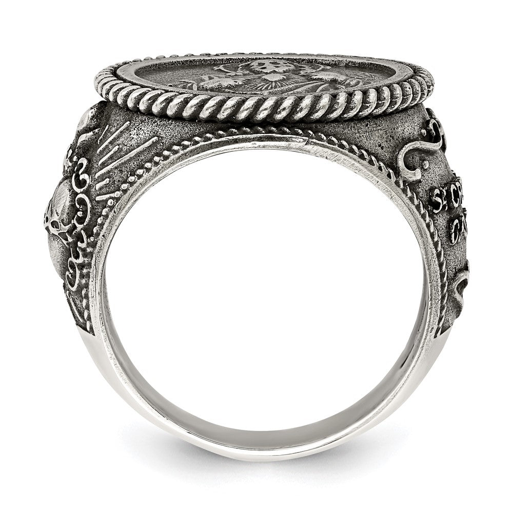 Sterling Silver Antiqued Sacred Heart Of Jesus Ring (Size 9 Only)