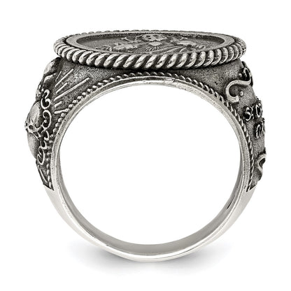 Sterling Silver Antiqued Sacred Heart Of Jesus Ring (Size 9 Only)