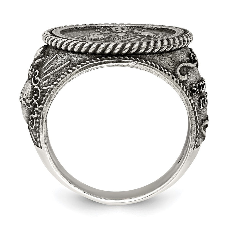 Sterling Silver Antiqued Sacred Heart Of Jesus Ring (Size 9 Only)