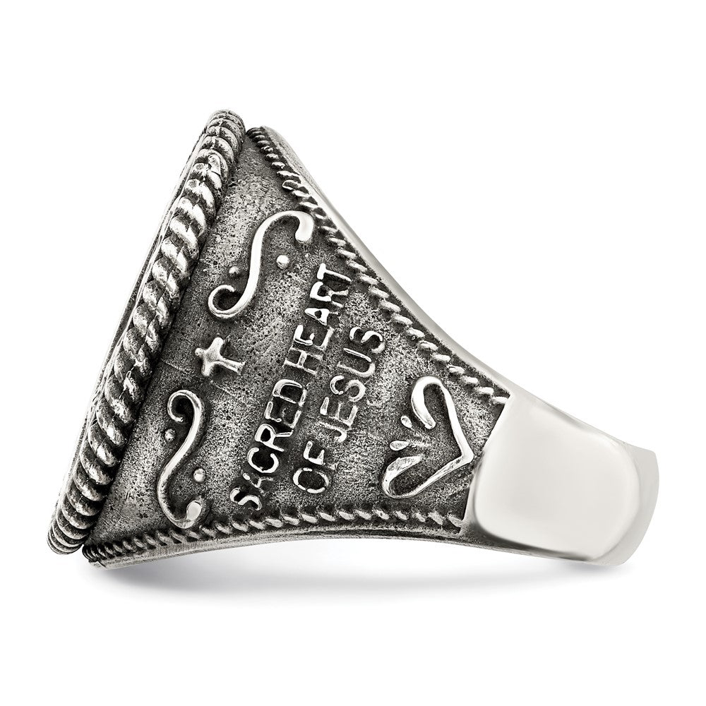 Sterling Silver Antiqued Sacred Heart Of Jesus Ring (Size 9 Only)