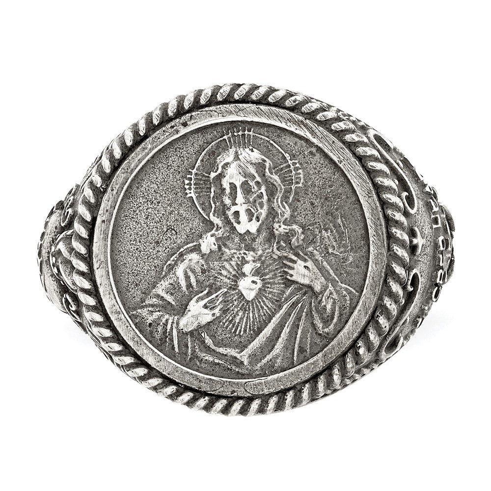 Sterling Silver Antiqued Sacred Heart Of Jesus Ring (Size 9 Only)