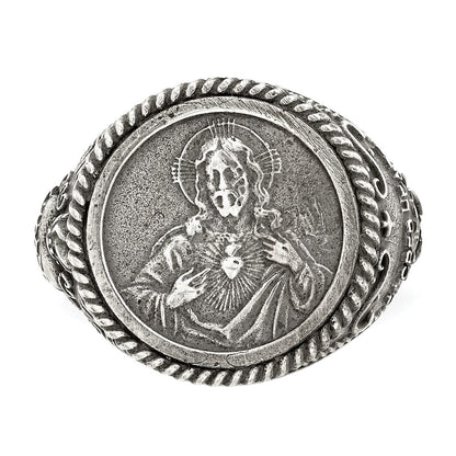 Sterling Silver Antiqued Sacred Heart Of Jesus Ring (Size 9 Only)