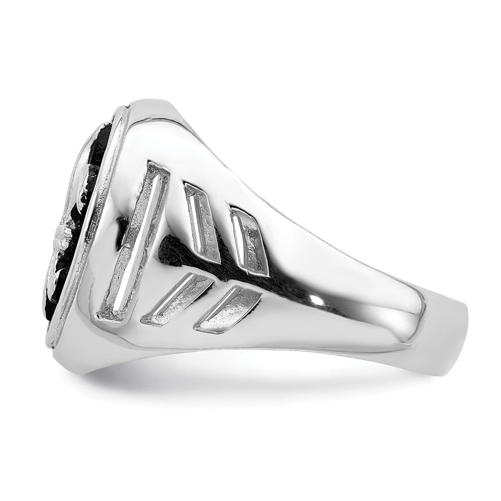 Sterling Silver Rhodium Plated & Antiqued Fleur De Lis Ring