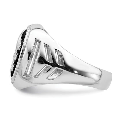 Sterling Silver Rhodium Plated & Antiqued Fleur De Lis Ring