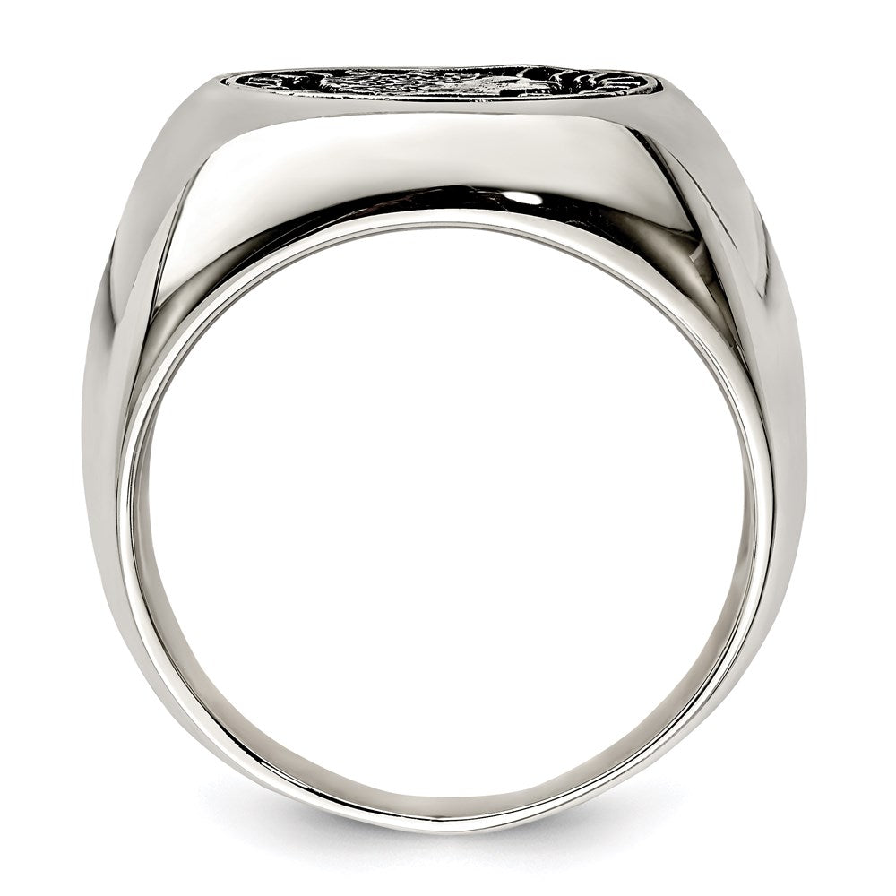 Sterling Silver Polished With Antiqued Replica 50 Lire Italian Coin Ring (Size 9 Only)
