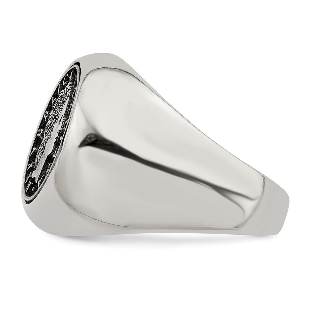 Sterling Silver Polished With Antiqued Replica 50 Lire Italian Coin Ring (Size 9 Only)