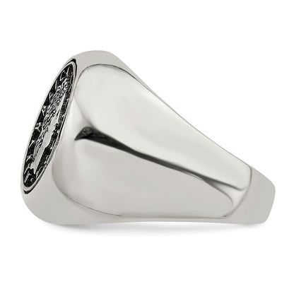 Sterling Silver Polished With Antiqued Replica 50 Lire Italian Coin Ring (Size 9 Only)