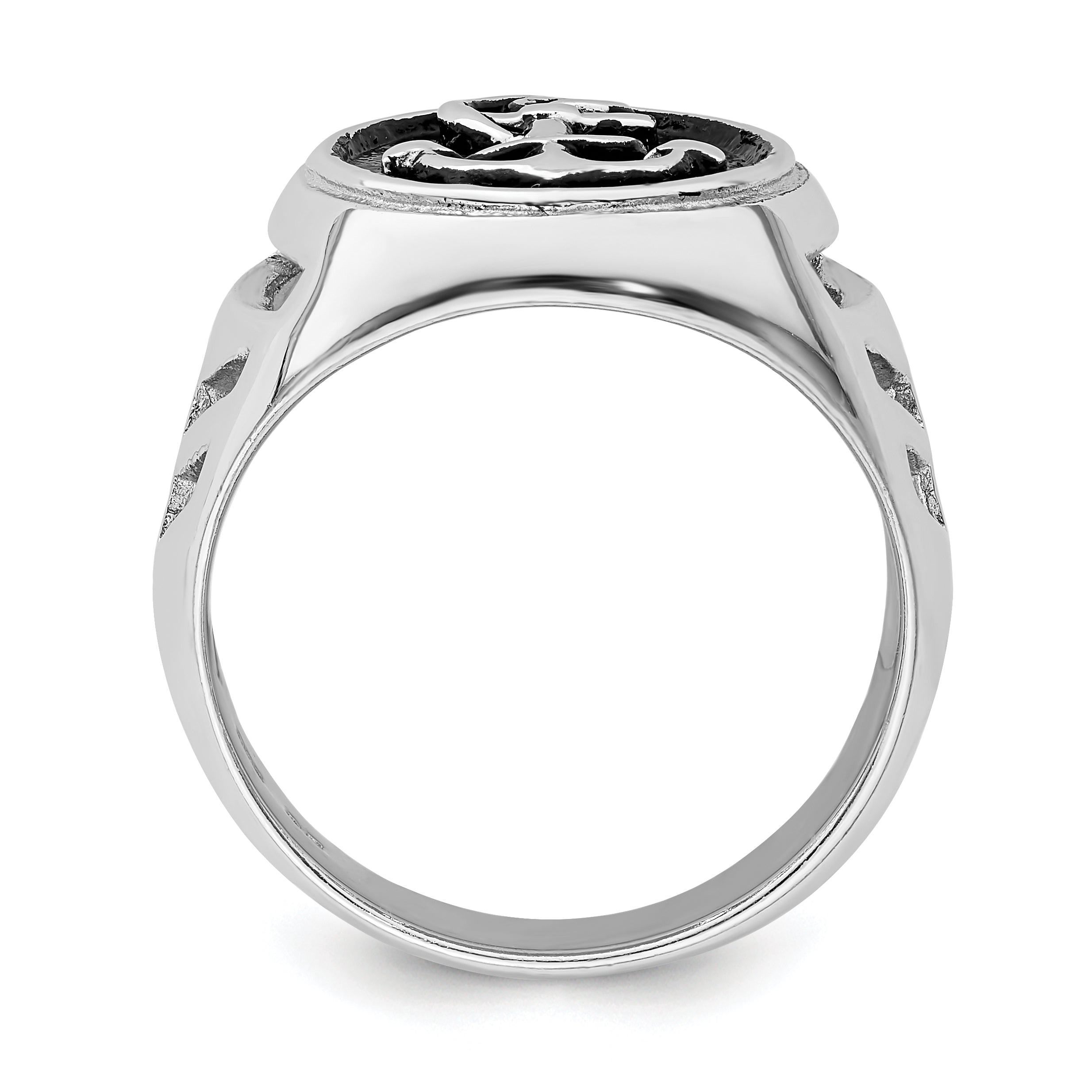 Sterling Silver Rhodium Plated & Antiqued Anchor Ring
