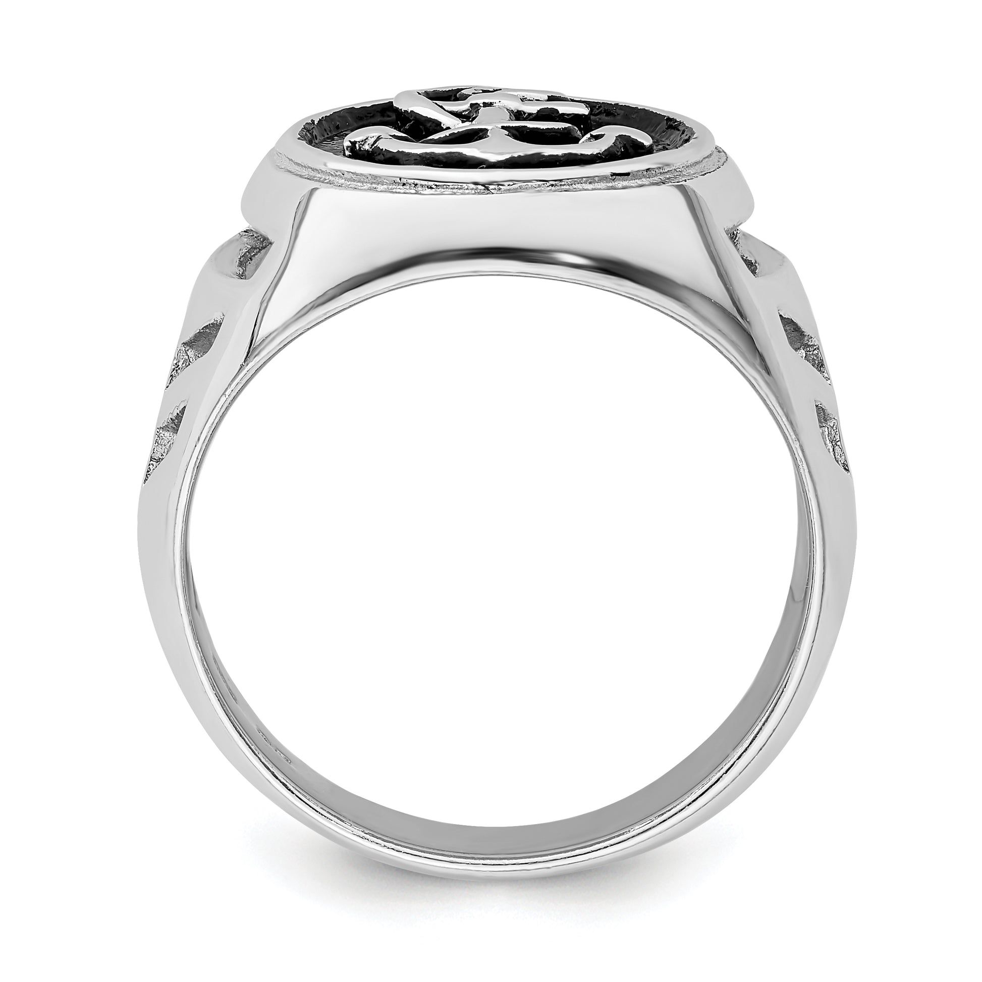 Sterling Silver Rhodium Plated & Antiqued Anchor Ring