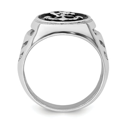 Sterling Silver Rhodium Plated & Antiqued Anchor Ring