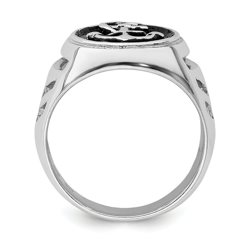 Sterling Silver Rhodium Plated & Antiqued Anchor Ring