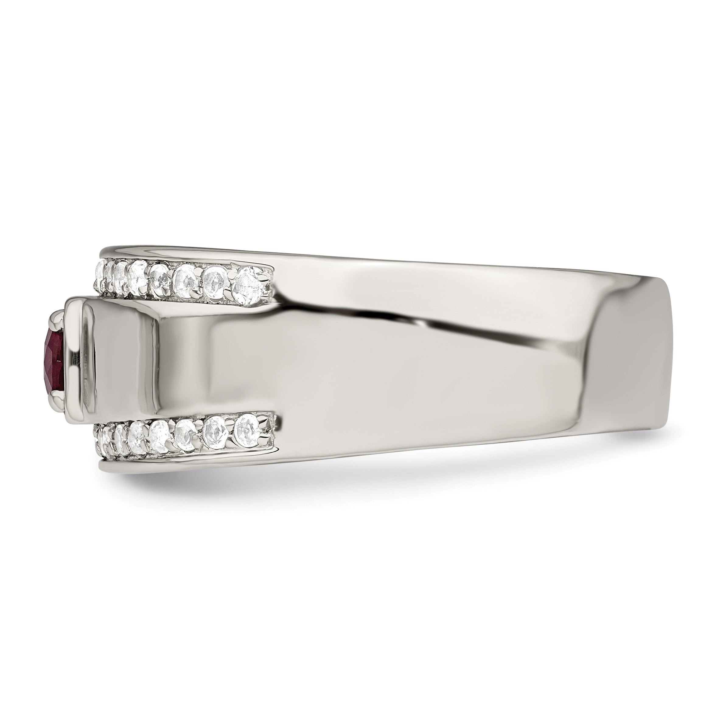 Sterling Silver Rhod Plated Men'S African Ruby And White Topaz Ring