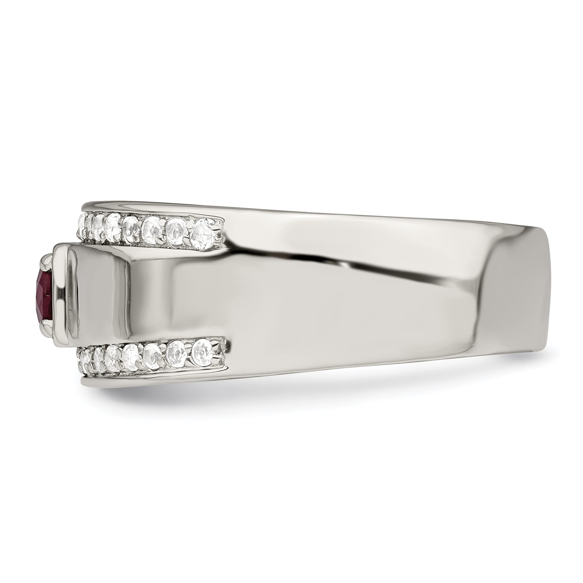 Sterling Silver Rhod Plated Men'S African Ruby And White Topaz Ring