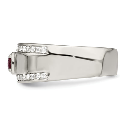 Sterling Silver Rhod Plated Men'S African Ruby And White Topaz Ring