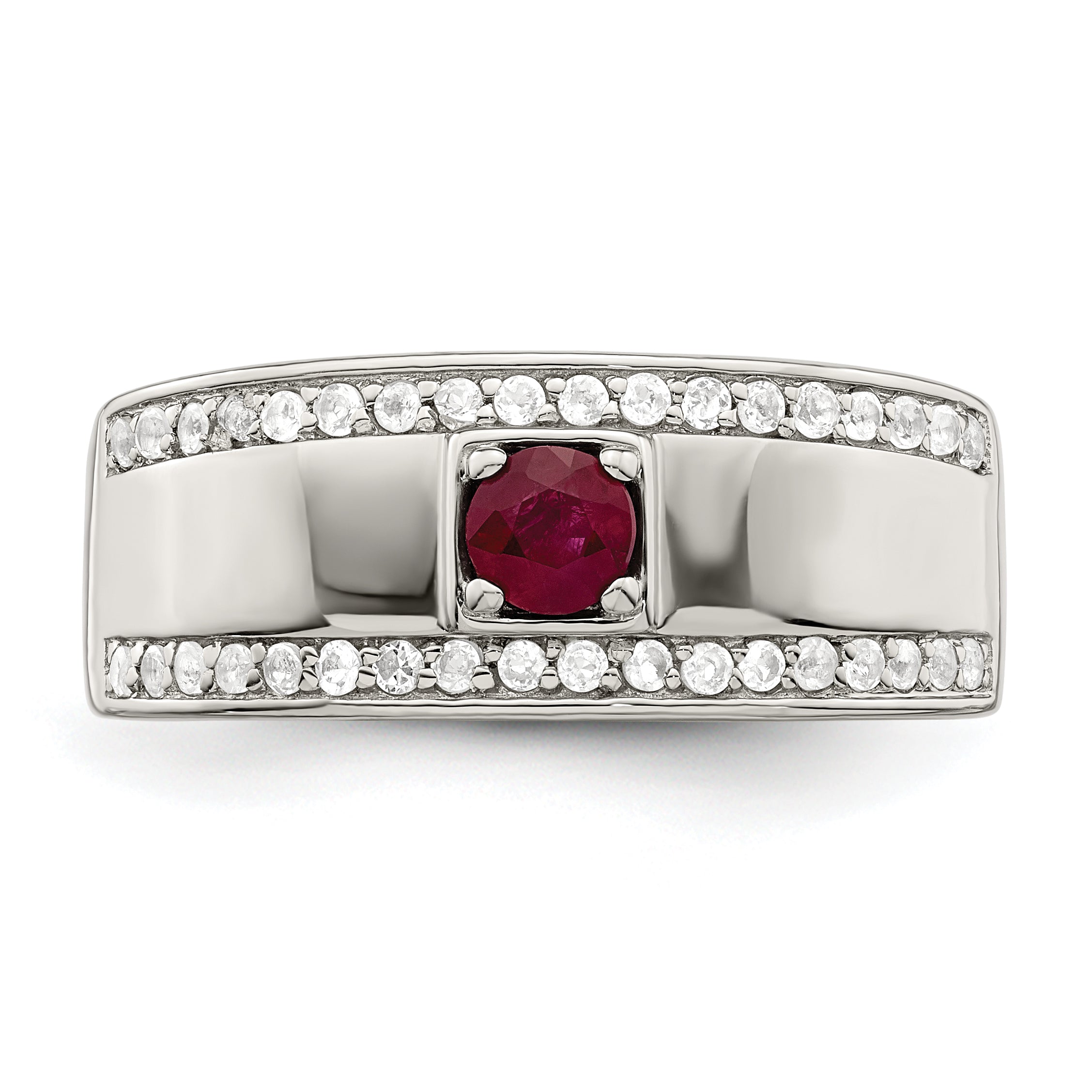 Sterling Silver Rhod Plated Men'S African Ruby And White Topaz Ring