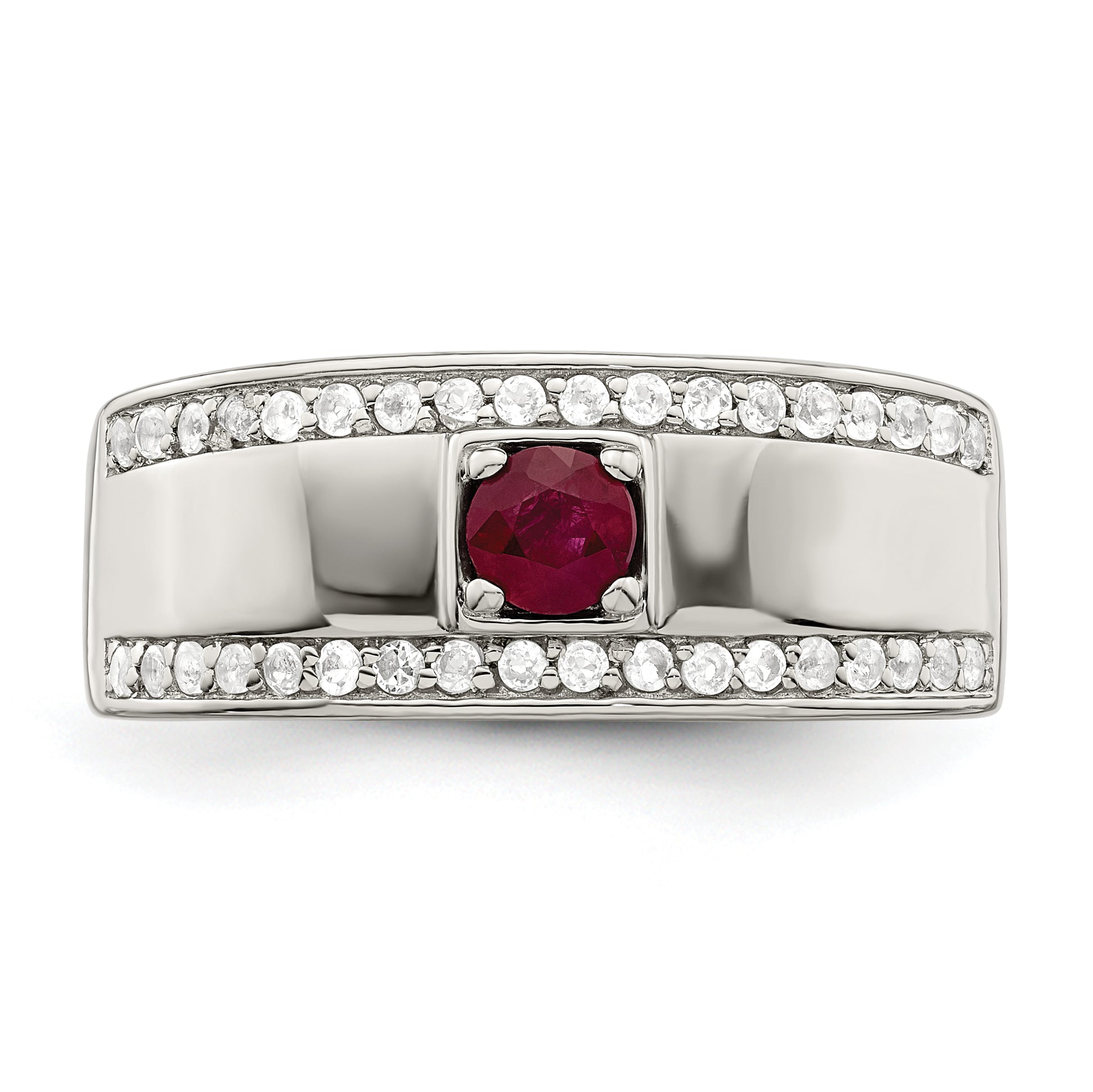 Sterling Silver Rhod Plated Men'S African Ruby And White Topaz Ring