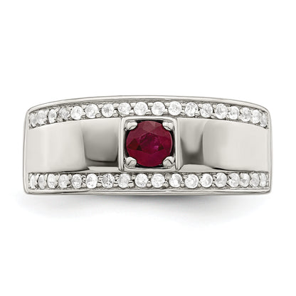 Sterling Silver Rhod Plated Men'S African Ruby And White Topaz Ring