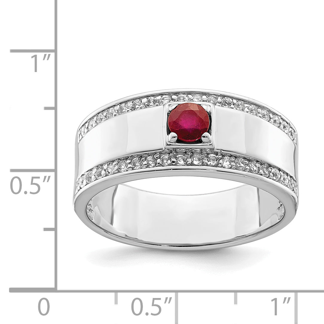 Sterling Silver Rhod Plated Men'S African Ruby And White Topaz Ring