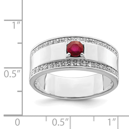 Sterling Silver Rhod Plated Men'S African Ruby And White Topaz Ring