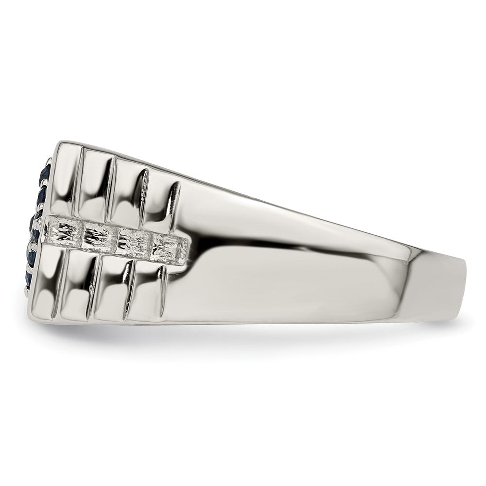Sterling Silver Rhodium Plated Men'S Blue Sapphire Ring