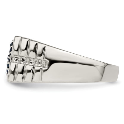 Sterling Silver Rhodium Plated Men'S Blue Sapphire Ring