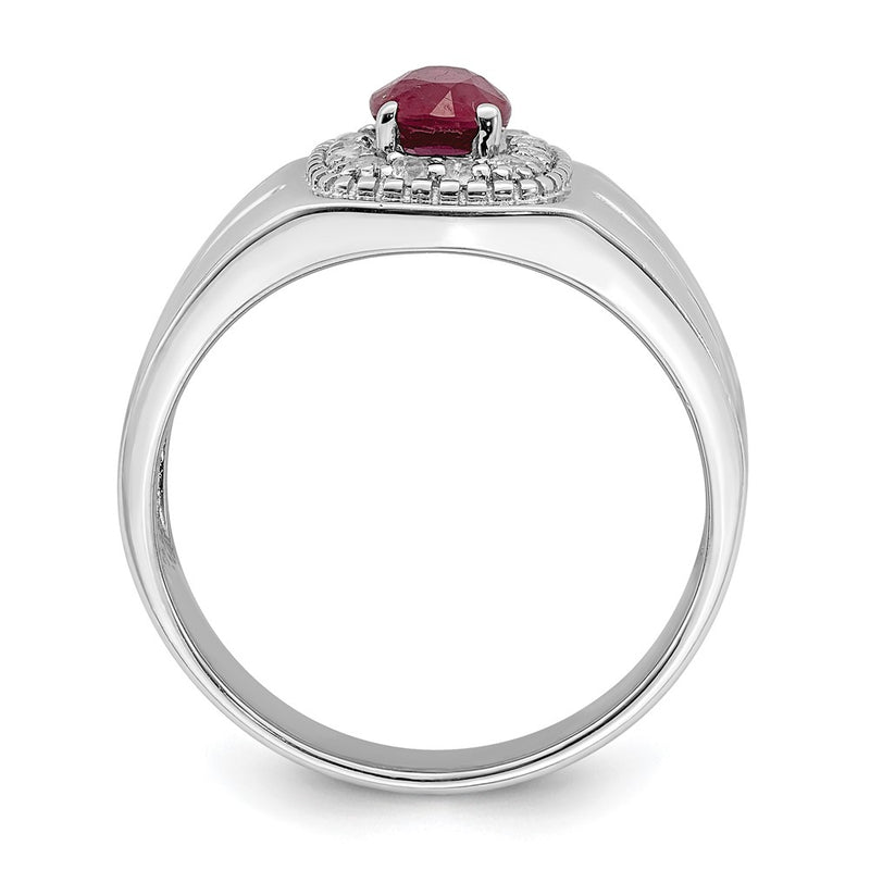 Sterling Silver Rhod Plated Men'S African Ruby And White Topaz Ring
