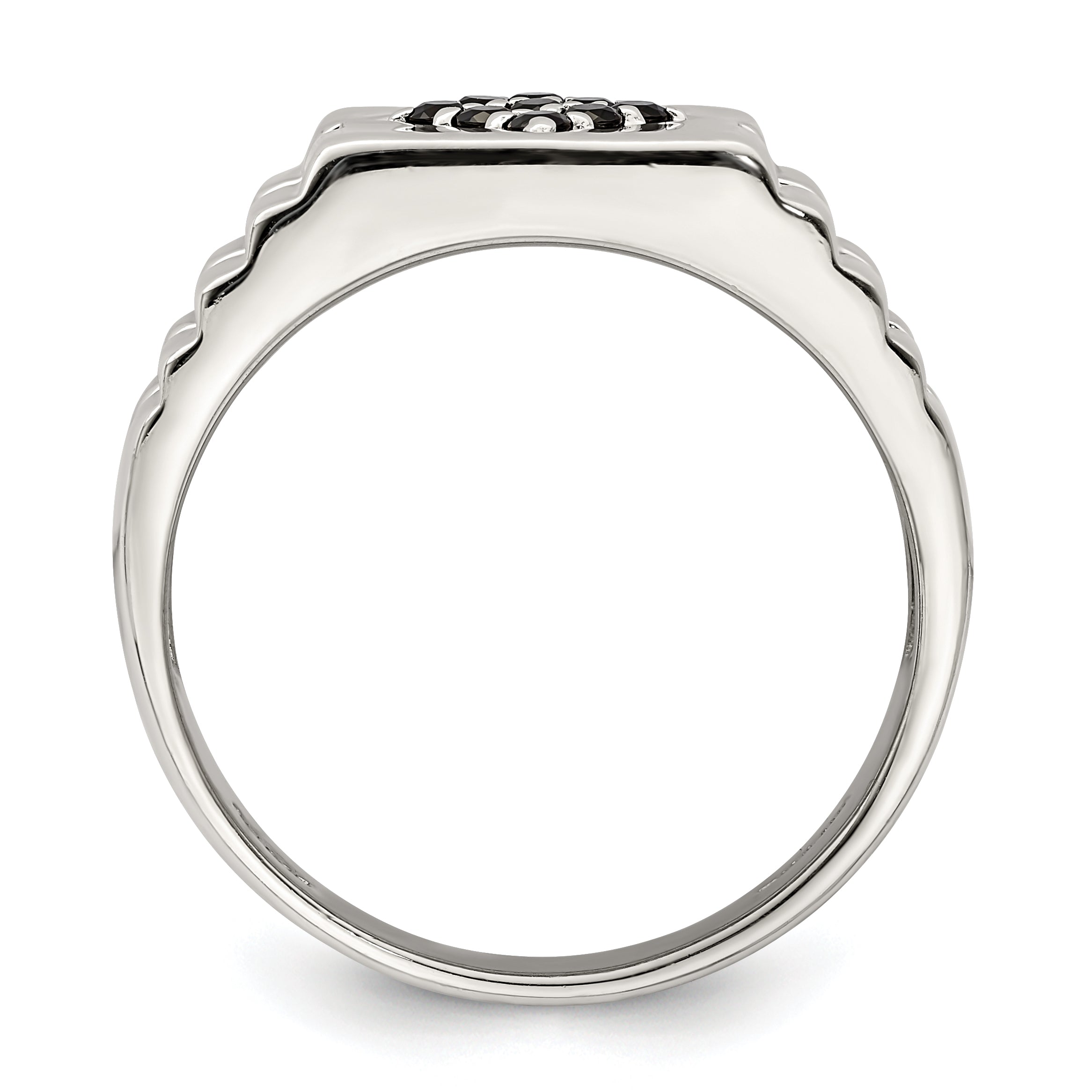 Sterling Silver Rhodium Plated Men'S Onyx Ring