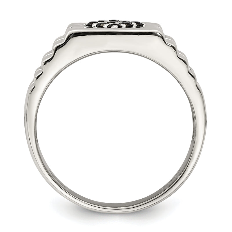 Sterling Silver Rhodium Plated Men'S Onyx Ring