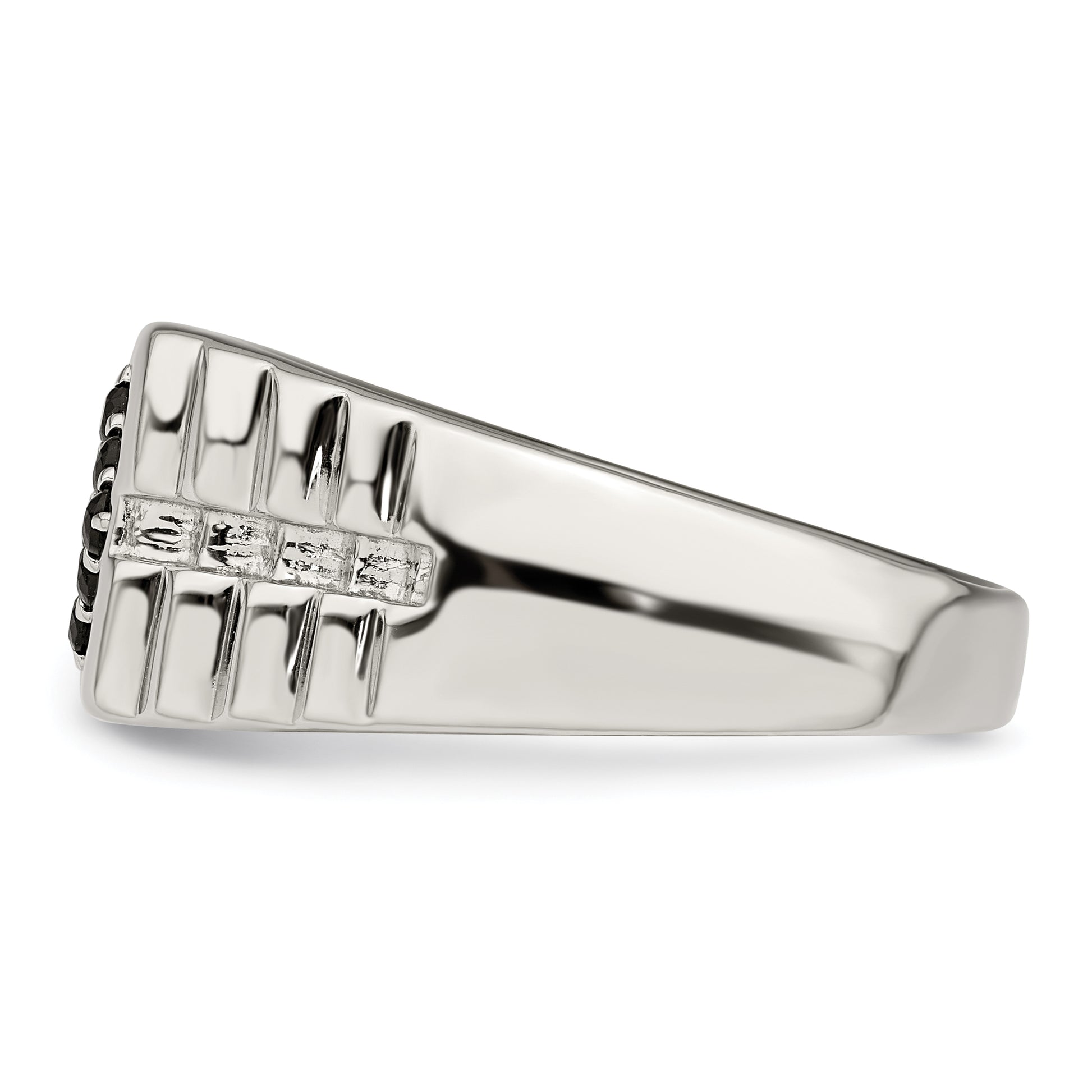 Sterling Silver Rhodium Plated Men'S Onyx Ring