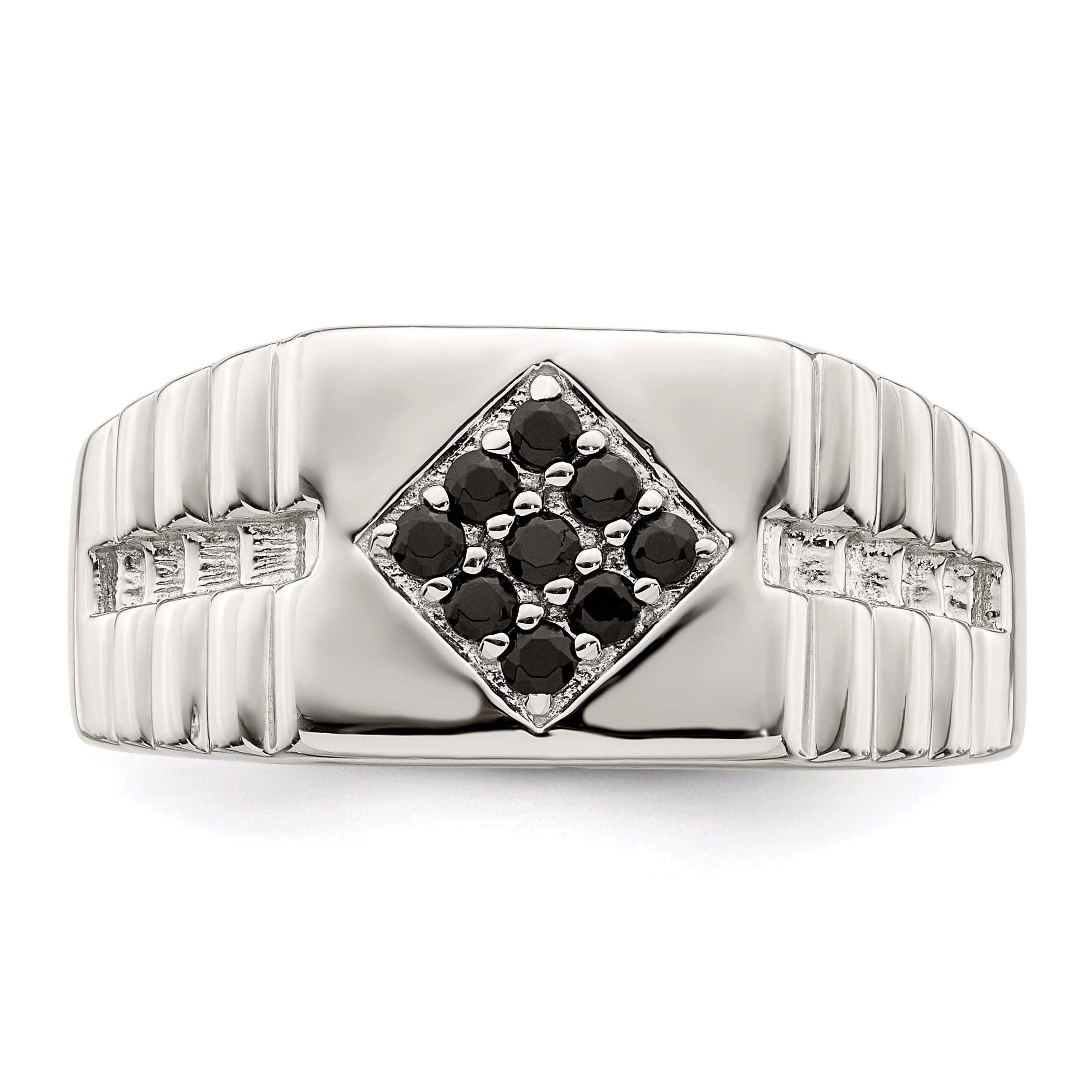 Sterling Silver Rhodium Plated Men'S Onyx Ring