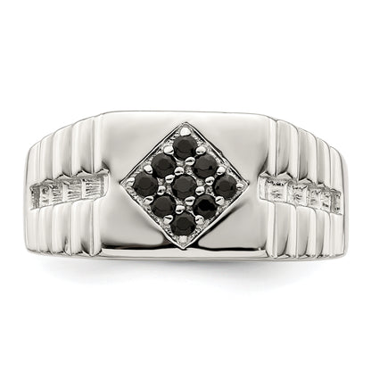 Sterling Silver Rhodium Plated Men'S Onyx Ring