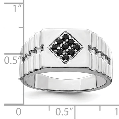 Sterling Silver Rhodium Plated Men'S Onyx Ring