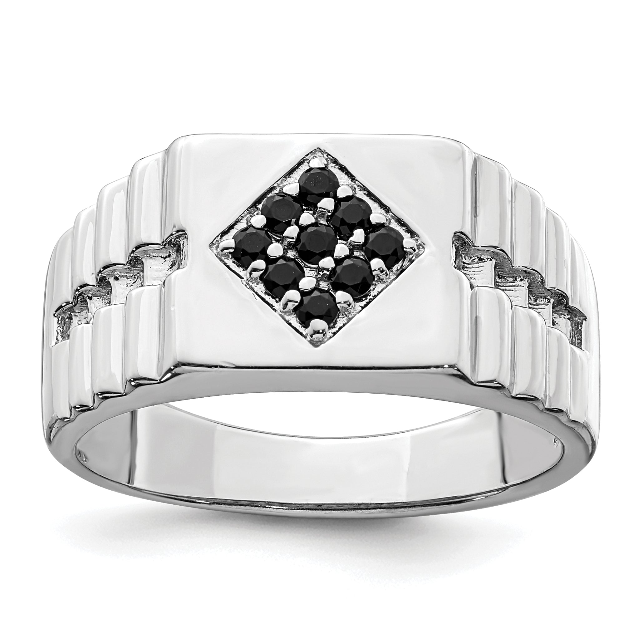 Sterling Silver Rhodium Plated Men'S Onyx Ring