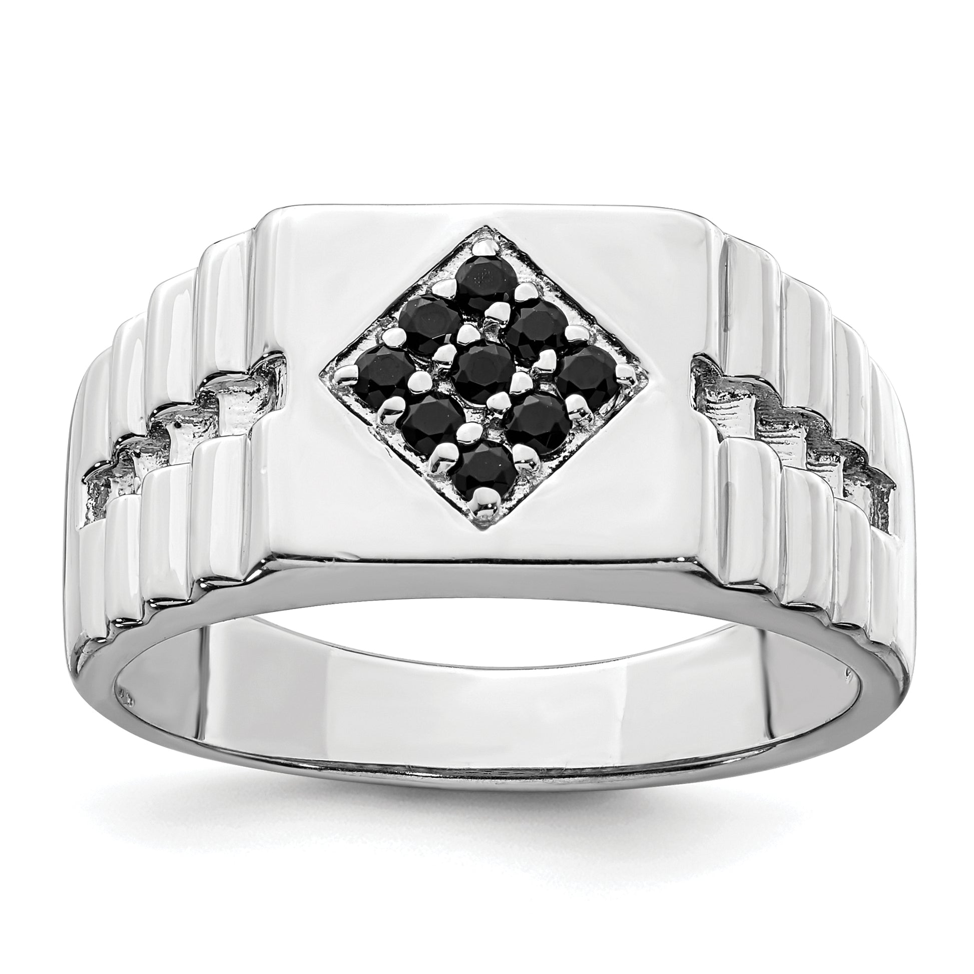 Sterling Silver Rhodium Plated Men'S Onyx Ring