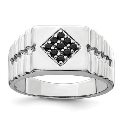 Sterling Silver Rhodium Plated Men'S Onyx Ring