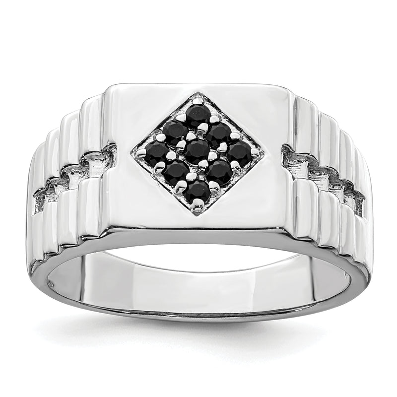 Sterling Silver Rhodium Plated Men'S Onyx Ring