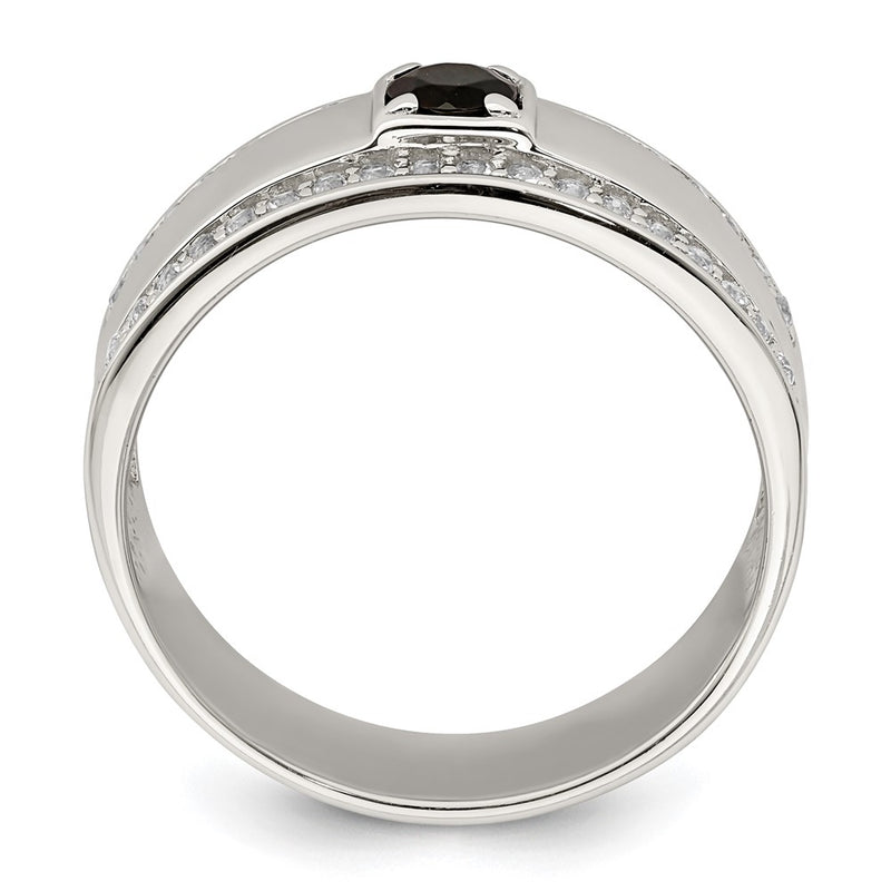Sterling Silver Rhodium Plated Men'S Onyx And White Topaz Ring