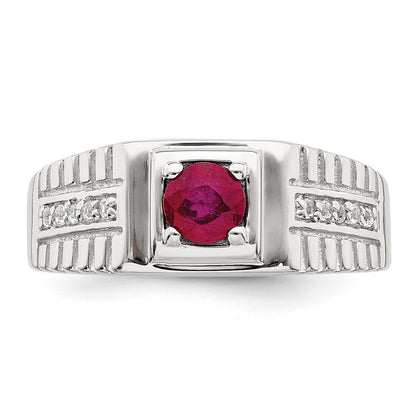 Sterling Silver Rhod Plated Men'S African Ruby And White Topaz Ring