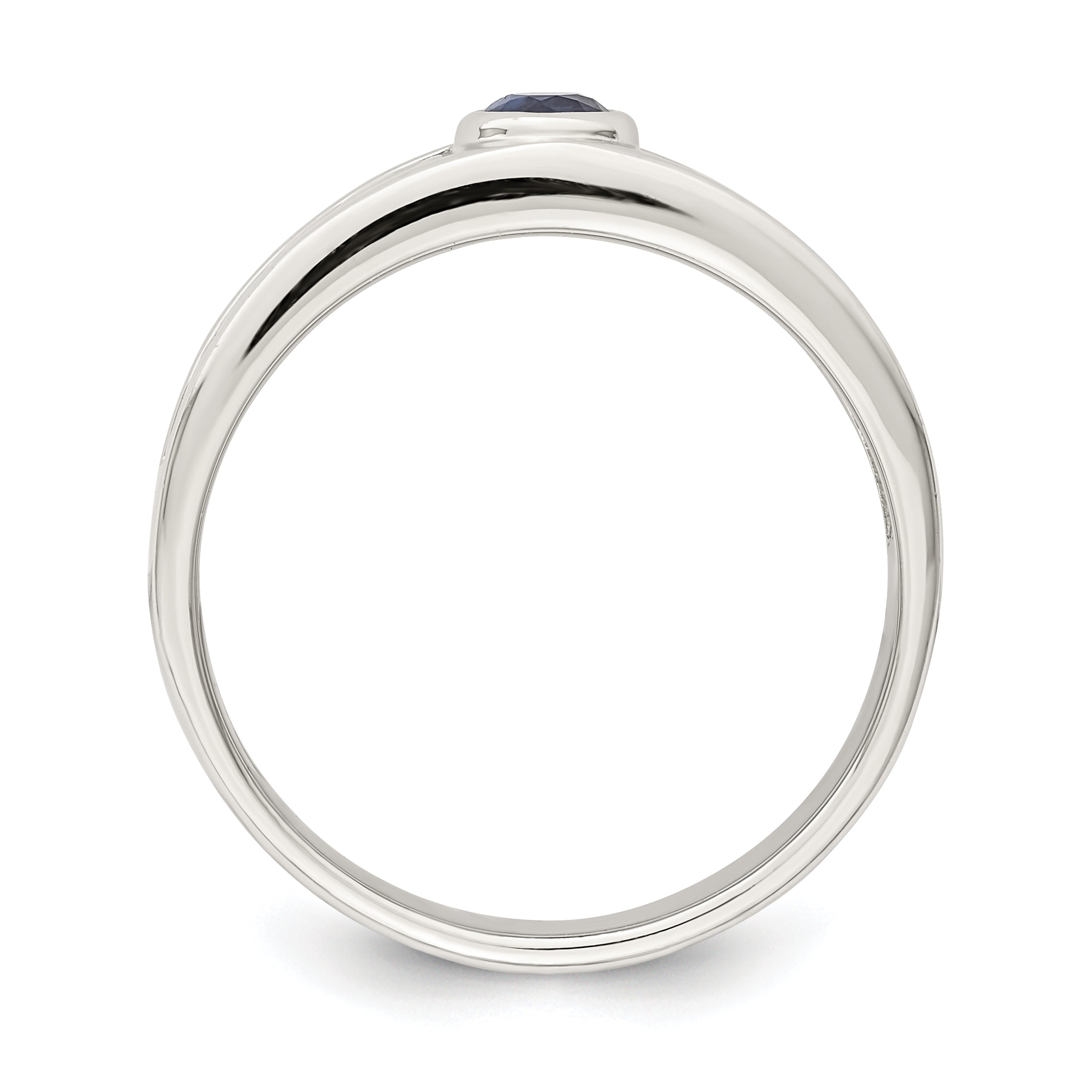 Sterling Silver Rhodium Plated Men'S Blue Sapphire Ring