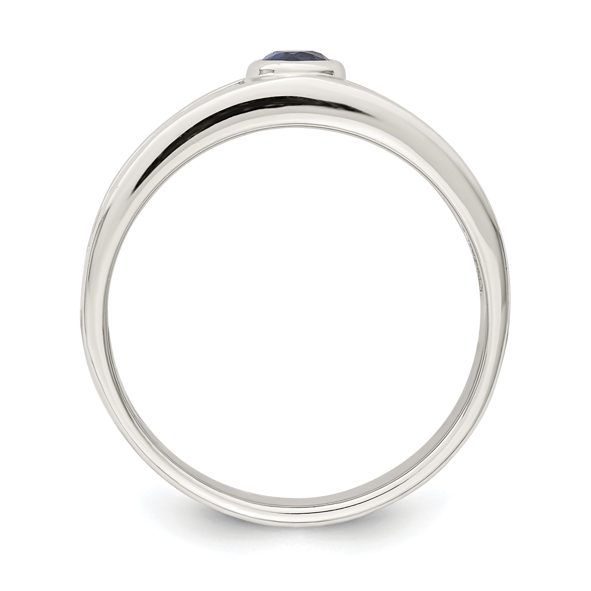 Sterling Silver Rhodium Plated Men'S Blue Sapphire Ring