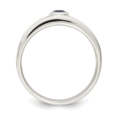 Sterling Silver Rhodium Plated Men'S Blue Sapphire Ring