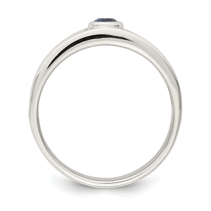 Sterling Silver Rhodium Plated Men'S Blue Sapphire Ring