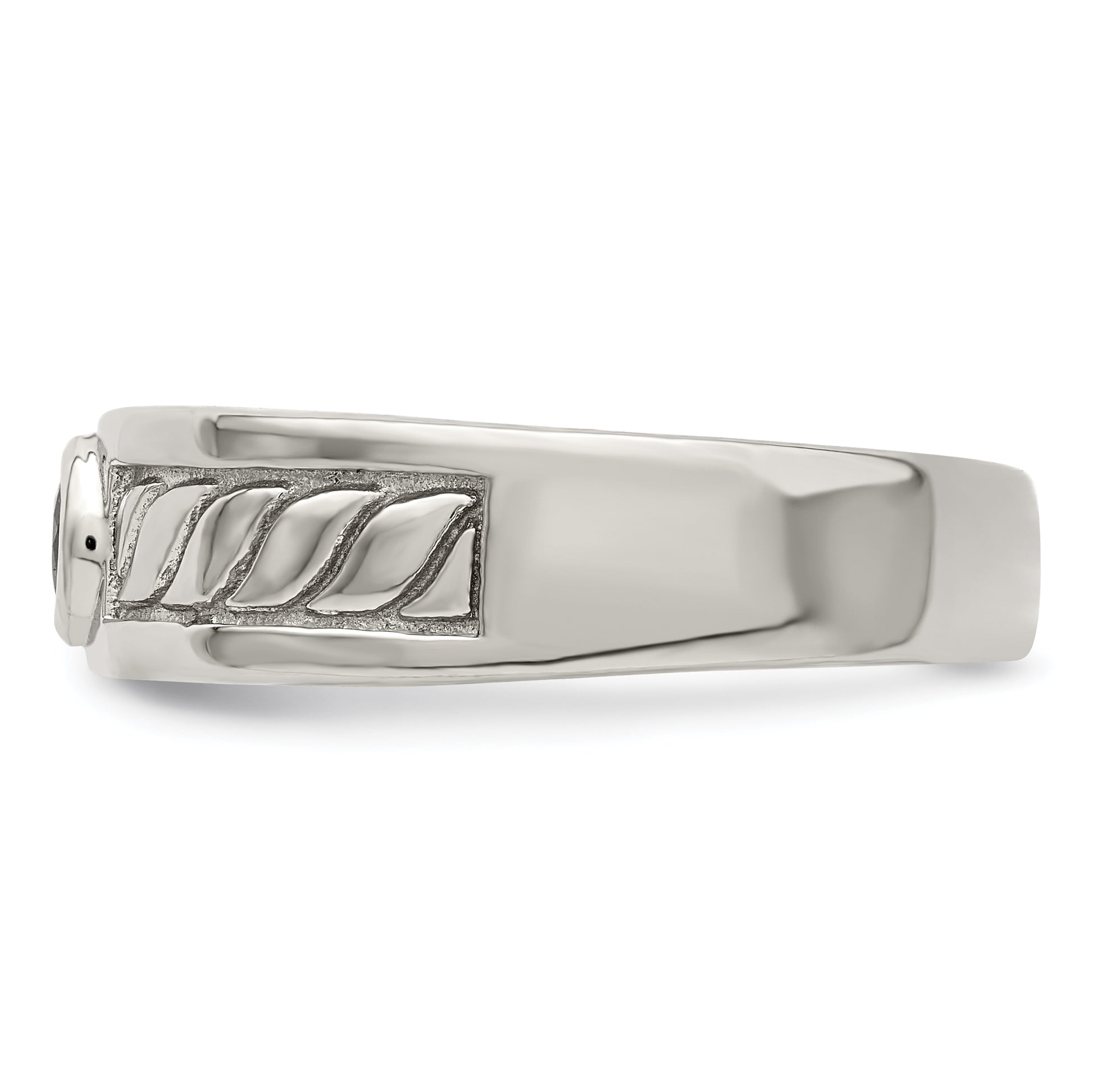 Sterling Silver Rhodium Plated Men'S Blue Sapphire Ring
