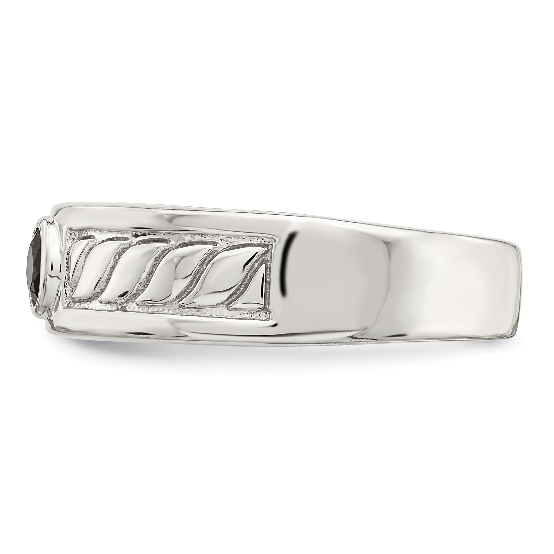 Sterling Silver Rhodium Plated Men'S Onyx Ring