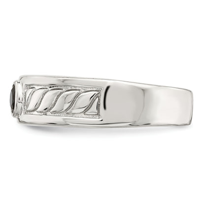 Sterling Silver Rhodium Plated Men'S Onyx Ring