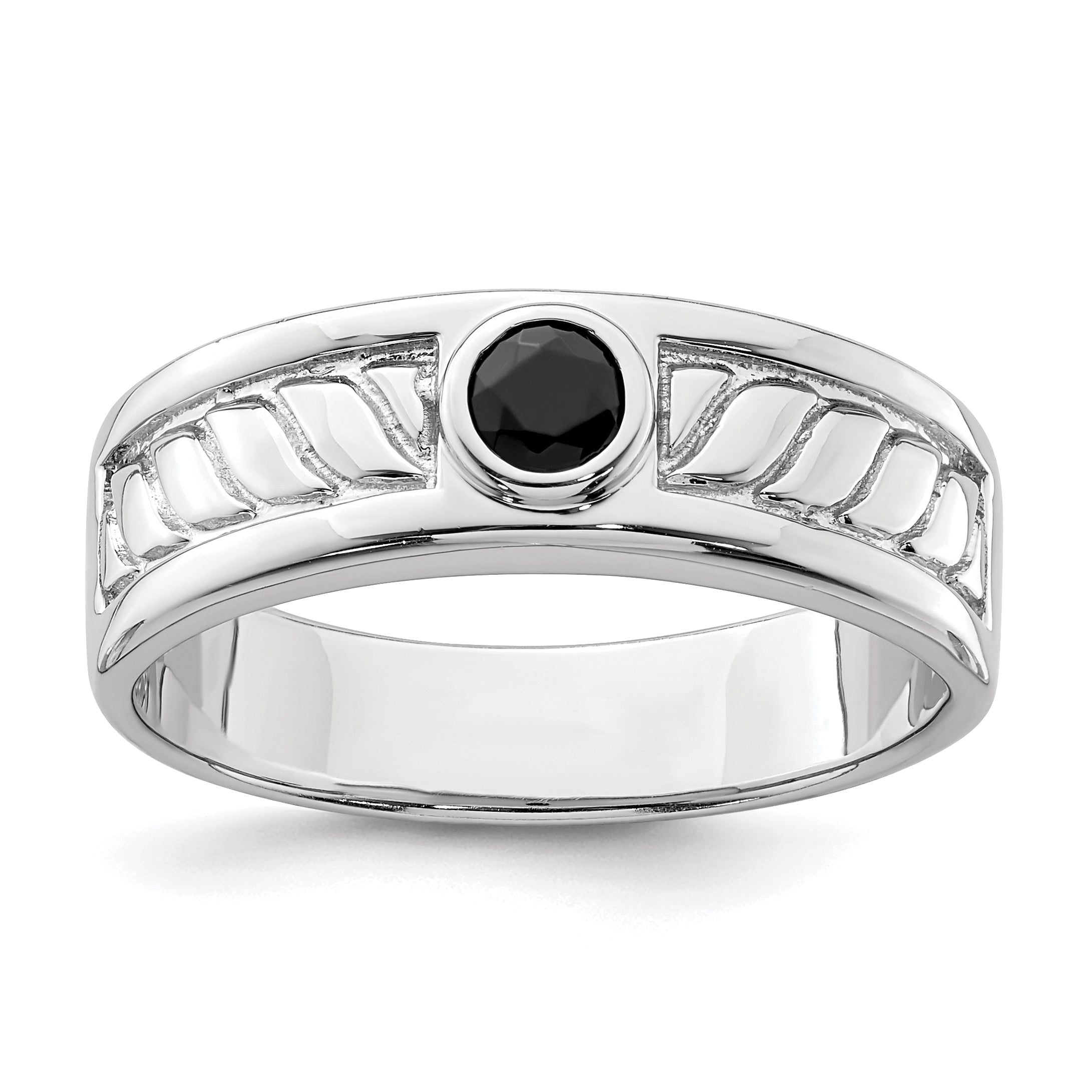 Sterling Silver Rhodium Plated Men'S Onyx Ring