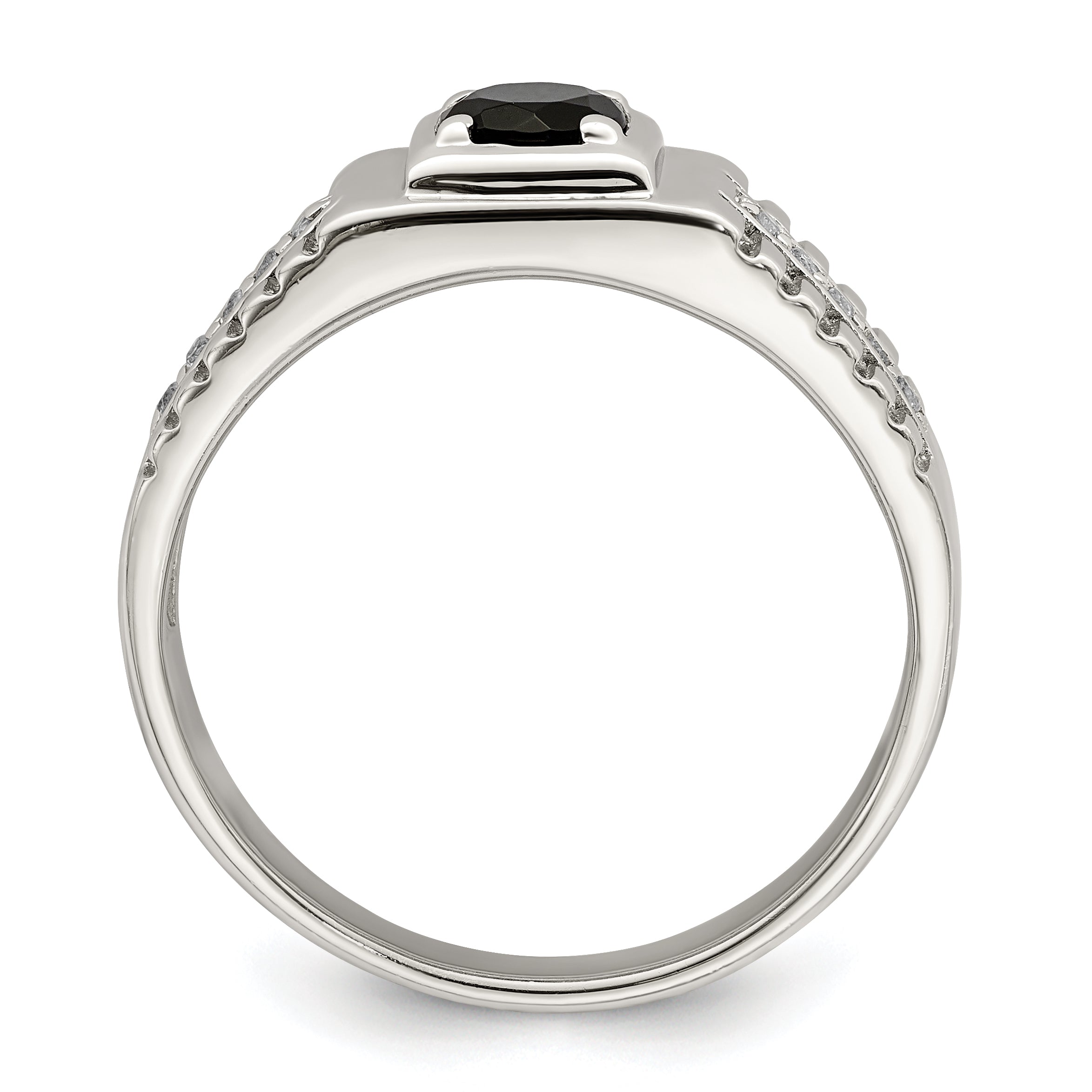 Sterling Silver Rhodium Plated Men'S Onyx And White Topaz Ring