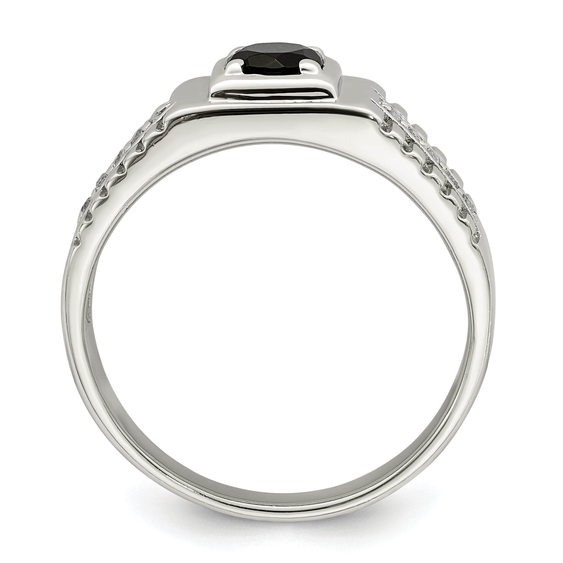 Sterling Silver Rhodium Plated Men'S Onyx And White Topaz Ring