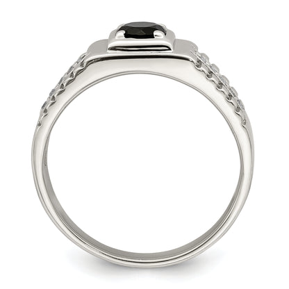 Sterling Silver Rhodium Plated Men'S Onyx And White Topaz Ring