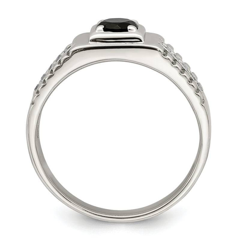 Sterling Silver Rhodium Plated Men'S Onyx And White Topaz Ring